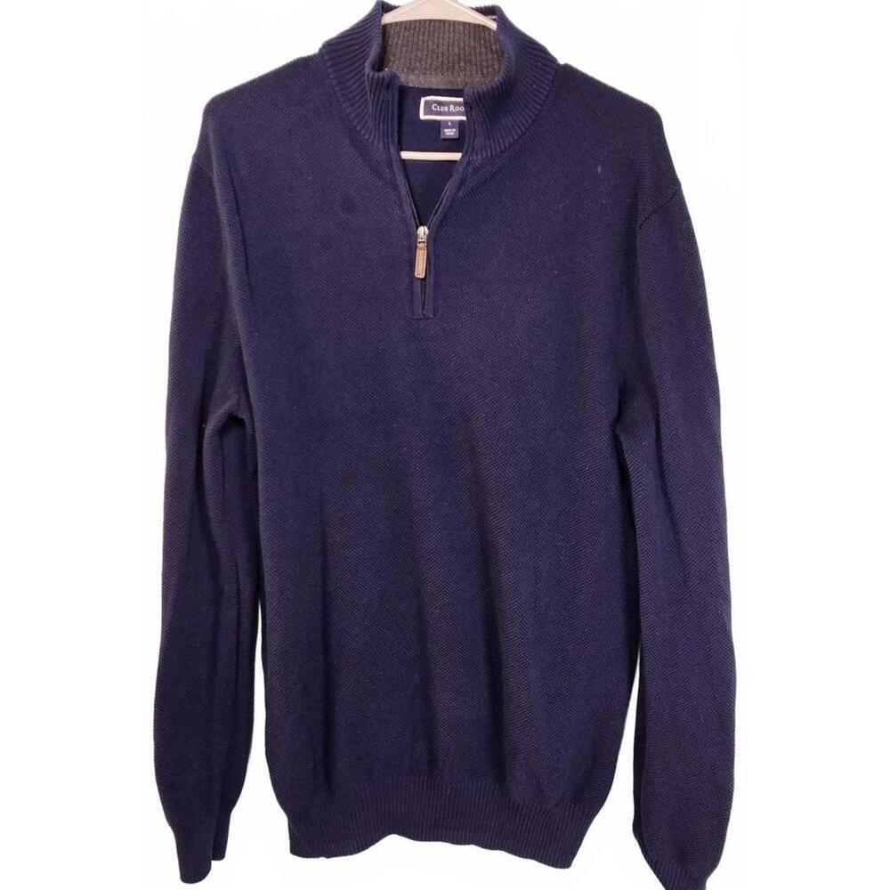 Club Room Men's Navy Blue Half-Zip Knit Sweater Size‎ Large